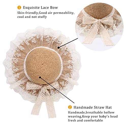 Baby Girl Straw Hat 3-6 Years Girls Summer Beach Hats with Bowknot Sun Protection Hats for Kids - color: Khaki Lace