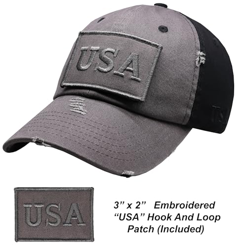 Antourage American Flag Unisex Baseball Hat for Men and Women | USA Flag Mesh Snapback Cap with 2 Patriotic Patches - color: (08) 2-tone: Grey/Black