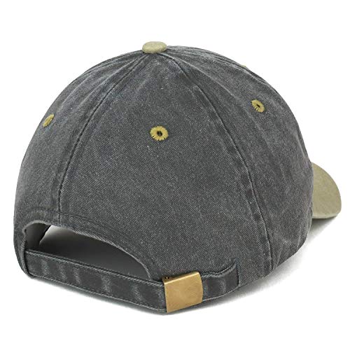 Trendy Apparel Shop Orange Patch Pigment Dyed Washed Two Tone Baseball Cap - color: Black Khaki