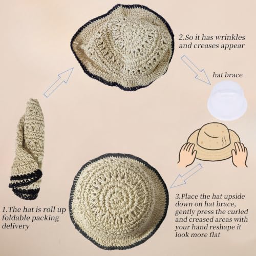 Floppy Big Beach Straw Hats for Women Foldable Summer Wide Brim Packable Sun Hat Womens Travel Straw Fedora Hat - color: Beige-8