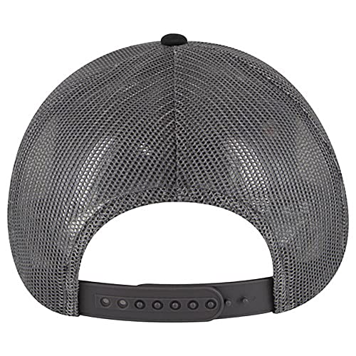 Ashen Fane 6 Panel Blend Twill Structured Low Profile Mesh Back Snapback Trucker Hat - color: Blk/Gry/Ch.gry