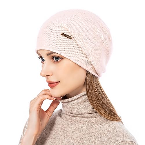Knit Slouchy Beanie Hats for Women Cashmere Ski Cap Knitted Wool Soft Warm Winter Hat - color: A01-beige