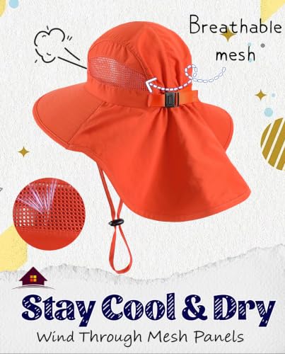 Home Prefer UPF50 Wide Brim Kids Sun Hat Neck Flap Boys Girls Sun Protection Hat for Beach Fishing - color: Orange, size: 4-8 Years