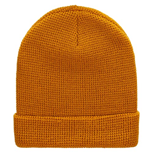 Waffle Knit Cuff Beanie - color: Camel