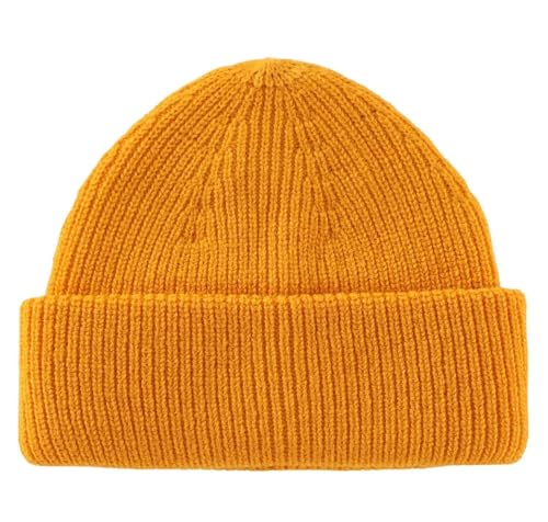 Connectyle Short Fisherman Beanie for Men Women Warm Winter Hats Knit Cuffed Beanies Skull Cap Acrylic Watch Hat - color: Golden Yellow