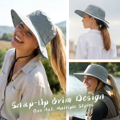 Wide Brim Waterproof Bucket Rain Hat for Women Men UPF50+ Cowboy Sun Hat - color: Light Gray