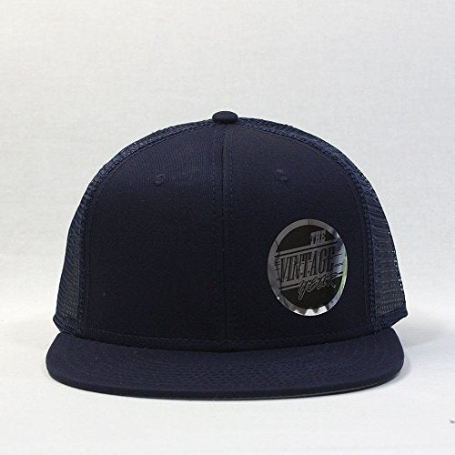 Plain Cotton Twill Flat Brim Mesh Adjustable Snapback Trucker Baseball Cap - color: Loyal Blue