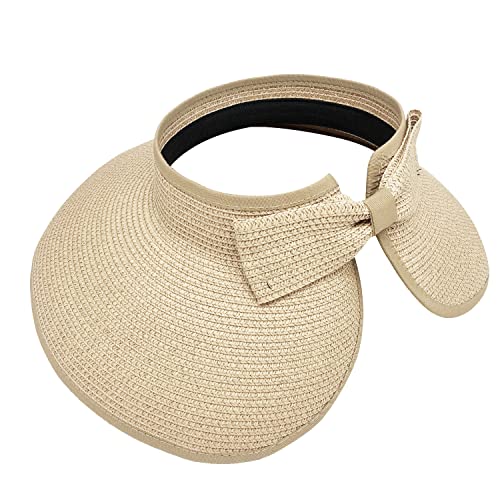 DOOVID Womens Summer Straw Hats Wide Brim Sun Hat UV Protection Visor Foldable Beach Hat for Women - color: Beige