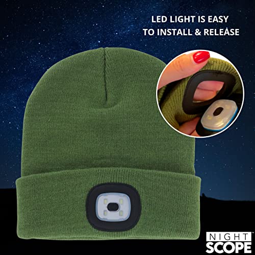 Classic Rechargeable LED Warm Knit Beanie Head Light Hat Headlamp for Outdoor Activities - color: Green
