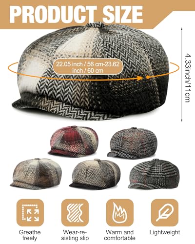 Suhine 6 Pcs Newsboy Cap for Men Octagonal Hat 8 Panel - style: Fashion Style