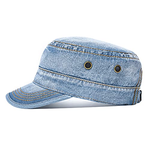 VOBOOM Men Washed Cotton Cadet Army Cap Vintage Flat Hat - color: Denim Light Blue