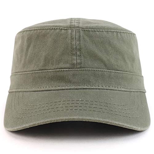 Trendy Apparel Shop Cotton Army Cap Military Flat Top Adjustable Baseball Cap - color: Olive