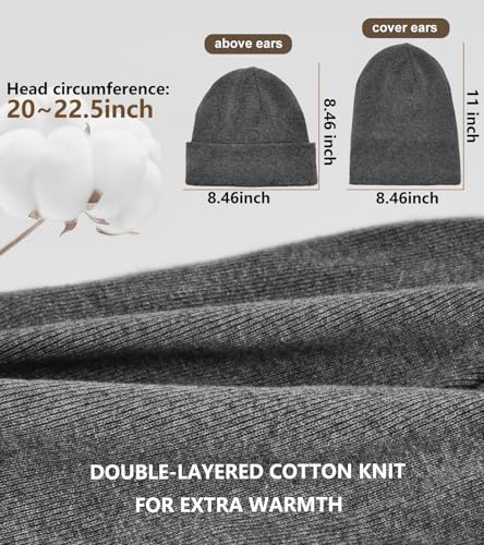 100% Cotton Beanie for Women Men Soft Knit Beanies Warm Winter Hat - color: Dark Grey