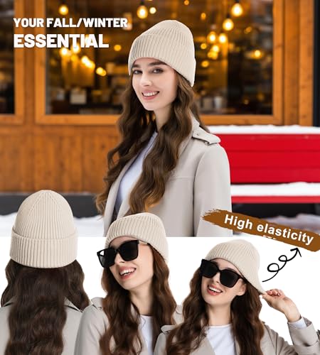 Seamless Beanie Hat for Men Women Wool Fisherman Beanies Winter Hats - color: Beige