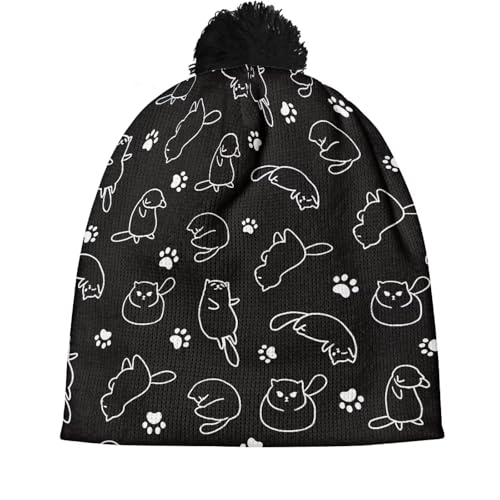 Cute Winter Hats for Women Cold Weather Knit Beanies for Women with Pom Pom - color: Cute Cat With Paw Print