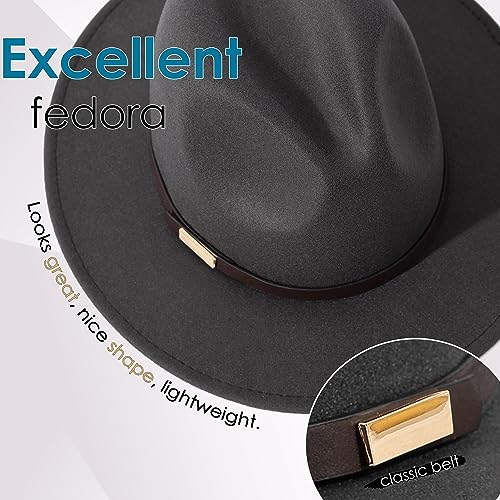 Fedora Hats for Men Wide Brim Panama Hat with Classic Belt - color: Dark Grey
