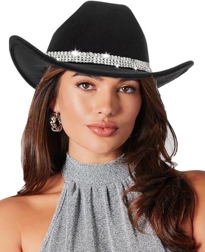 Vintage Roll Up Western Cowboy Hat for Men Women Cowgirl Fedora Hats Black/Brown Different Decorative Band M - color: Black Cowboy Hat