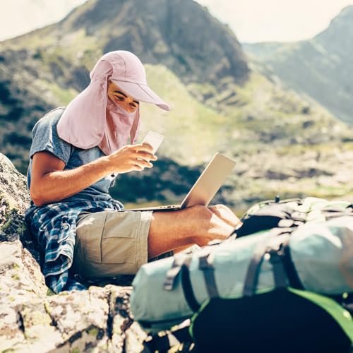 CRISTGEE Foldable Sun Cap, Fishing Hats, UPF 50+ Protection Caps with Face Mask Neck Flap - color: Pink