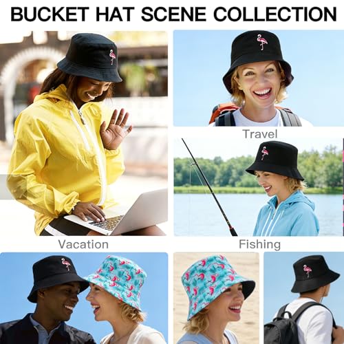 Summer Reversible Bucket Hat - Packable Cute Pineapple Sun Hat for Beach, Golf, Fishing, Travel, Outdoor for Women Men - color: Flamingo 01