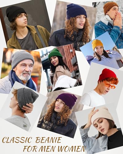 Fleece Lined Beanie for Men Women Knit Thick Warm Winter Beanies Hat - color: Black