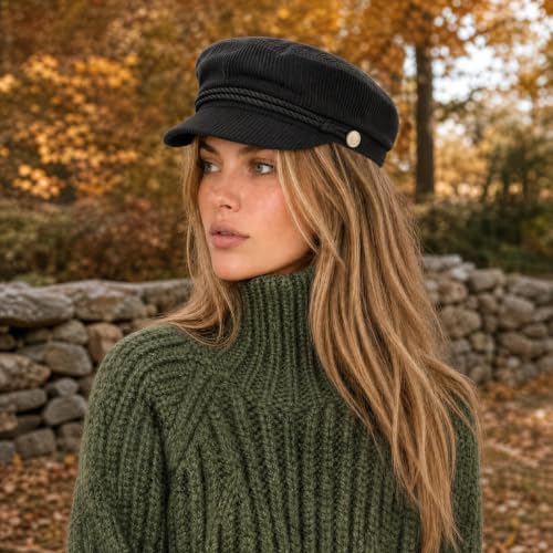 C.C Cotton Fisherman Cap for Women – Classic Fiddler Hat, Lightweight Breathable Cotton, Trendy Greek Fisherman Style - color: Corduroy-black