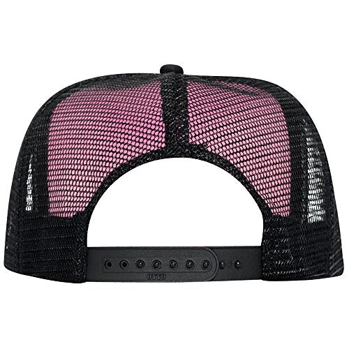 OTTO Neon Polyester Foam Front 5 Panel High Crown Mesh Back Trucker Hat - color: Blk/N.pnk/Blk