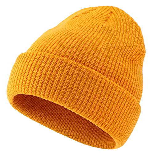Connectyle 2 Pack Classic Cuffed Beanie Hat for Men & Women Warm Winter Knit Hat Thick Beanies Skull Cap Acrylic Watch Cap - color: Black+golden