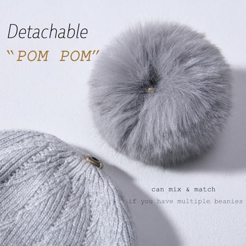 Knit Hat Scarf Set with Detachable Pom Pom, Wool Blend Winter Beanie & Long Scarf, Cold Weather Accessories for Women - color: Grey