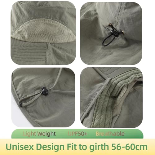 Home Prefer Outdoor UPF50+ Sun Hat Wide Brim Mesh Fishing Hat with Neck Flap - color: Pea Green