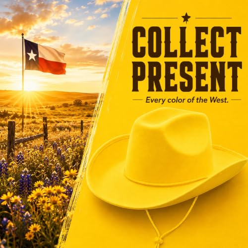 COLLECT PRESENT Plain Felt Cowboy & Cowgirl Hat for Men and Women | Western Studded Cowboy Hat in Adult Sizes - color: Yellow