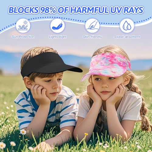 Kids Sun Visor Hats for Girls Boys, Packable Cooling Stretchy Visor - color: Black
