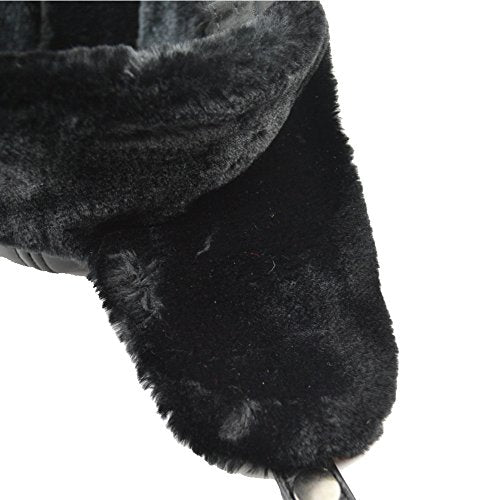 Trapper Trooper Leather Hat Windproof Warm Ear Flaps Skiing Hat - size: Large