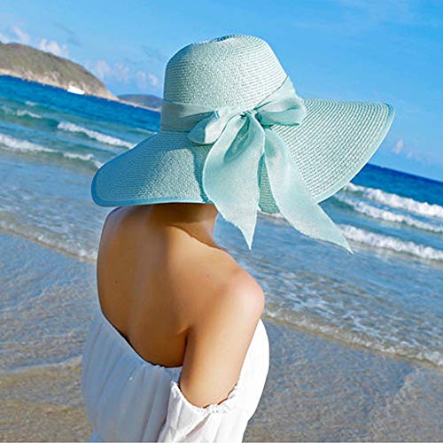 FSIGOM Women's Folable Floppy Hat,Wide Brim Sun Protection Straw Hat, Summer UV Protection Beach Cap - color: C1-f-mint Green, size: Medium