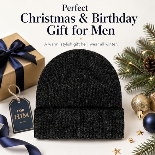 Plus Size Fleece Lined Beanie Hat - M/L/XXL Merino Wool Beanie Hat for Men - color: Slate Gray, size: X-Large-XX-Large