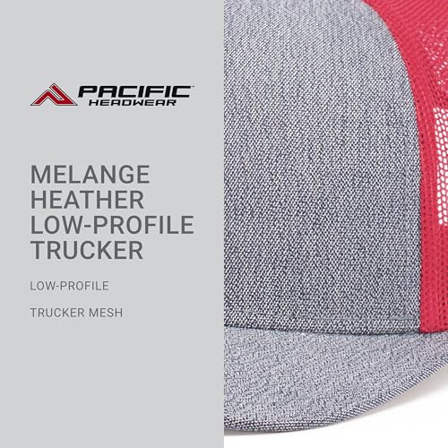 Pacific Headwear Melange Heather Low-Profile Trucker - color: Grey Heather/Red/Grey Heathe