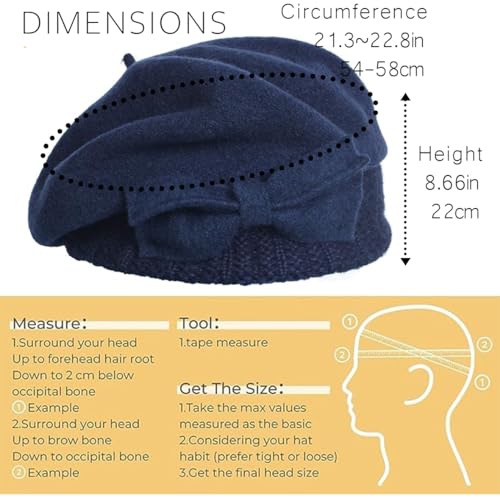 Women Knit 100% Wool Beret Artist Winter French Beret Hats - color: Navy