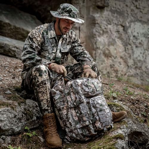 Mil-Tec Unisex Cotton Ripstop Boonie Hat - Durable Lightweight Tactical Outdoor Vented Wide Brim Hat w/Adjustable Chin Strap - color: Phantomleaf Wasp I Z1b, size: Large