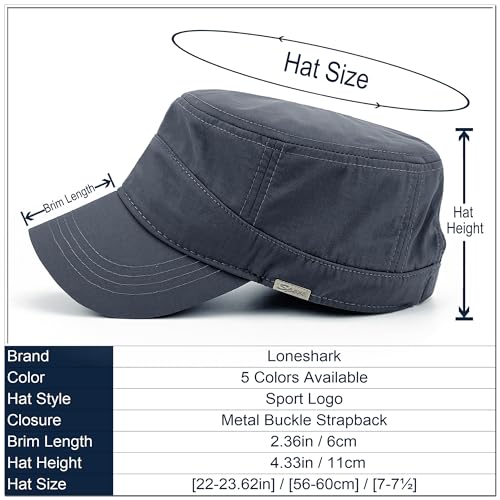 Loneshark Water Resistant Military Hat Quick Dry Cadet Cap Army Flat Top - color: Sport-logo-grey