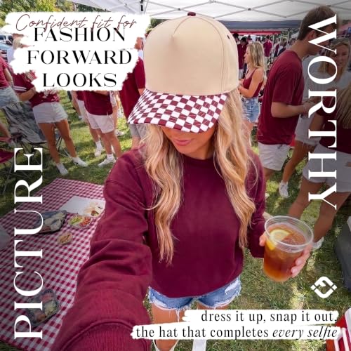 Funky Junque Trucker Snapback Hat - color: Checker Print - Burgundy/Beige