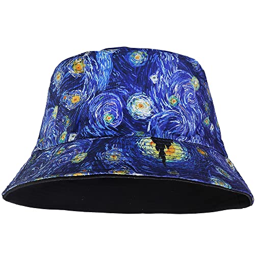 Falari Reversible Bucket Hat for Men Women Summer Travel Beach Outdoor Fishing Hat 100% Cotton - color: J892-blue-universal