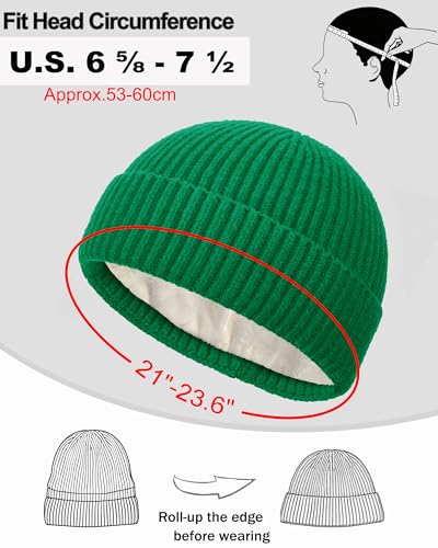 Short Wool Fisherman Beanie for Men Women Fleece Lined Winter Hat - color: 1pcs Kelly Green