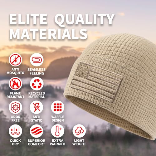 OUTDOOR SHAPING Grid Fleece Beanie with American Flag Embroidery Waffle Skull Cap - color: Navy