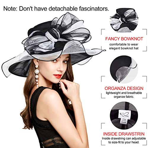 2026 Derby Hats for Women Ladies, Classy Organza Sun Hat, Church Tea Party Wedding Kentucky Fascinator Hat - color: A2967-black