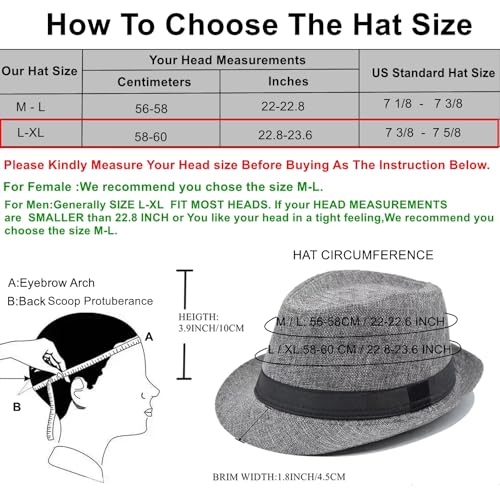 5 Pack Bulk Cuban Fedora Sun Hats Men with Adjustable Strap, Short Brim 1920s Unisex Party Costume Hats Women. - color: D.grey+l.grey+khaki+beige+black(size:l-xl)