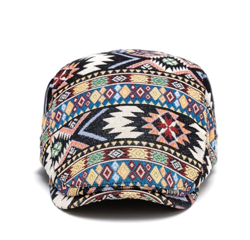 Cotton Newsboy Cap,Breathable Ivy Gatsby Cabbie Beret Hat for Men's Women Driving Hunting Golf - color: Ethnic Blue