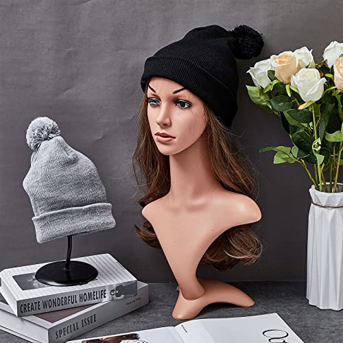 Geyoga 2 Pcs Pom Beanie Hat Men Women Winter Hat Pom Knit Cap Beanies with Ball at Top Acrylic Winter Cap with Cuff - color: Gray, Black, style: Classical