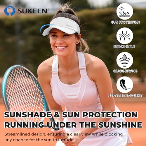 Sukeen 3 Pack Sports Sun Visor Men Women Lightweight Packable Cooling Stretchy Visor Hat for Running, Tennis, Golf - color: White/Blue/Rose Red