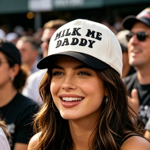 Funny Trucker Hats Embroidered Vintage Snapback Hat for Women Put It On My Husband's Tab Hats Gag Gifts Baseball Cap Red - color: Milk Me Daddy Black