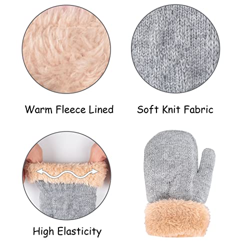 Kids Winter Beanie Scarf Gloves Set - Thermal Fleece Lined Knit Hat, Soft Neck Warmer & Mittens for Girls & Boys 1-10 Years - color: Grey-s, size: 1-5 years