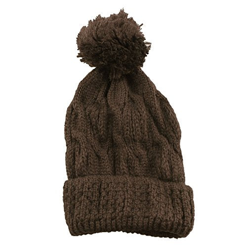 Morehats Thick Crochet Knit Pom Pom Beanie Winter Ski Hat - color: Chocolate